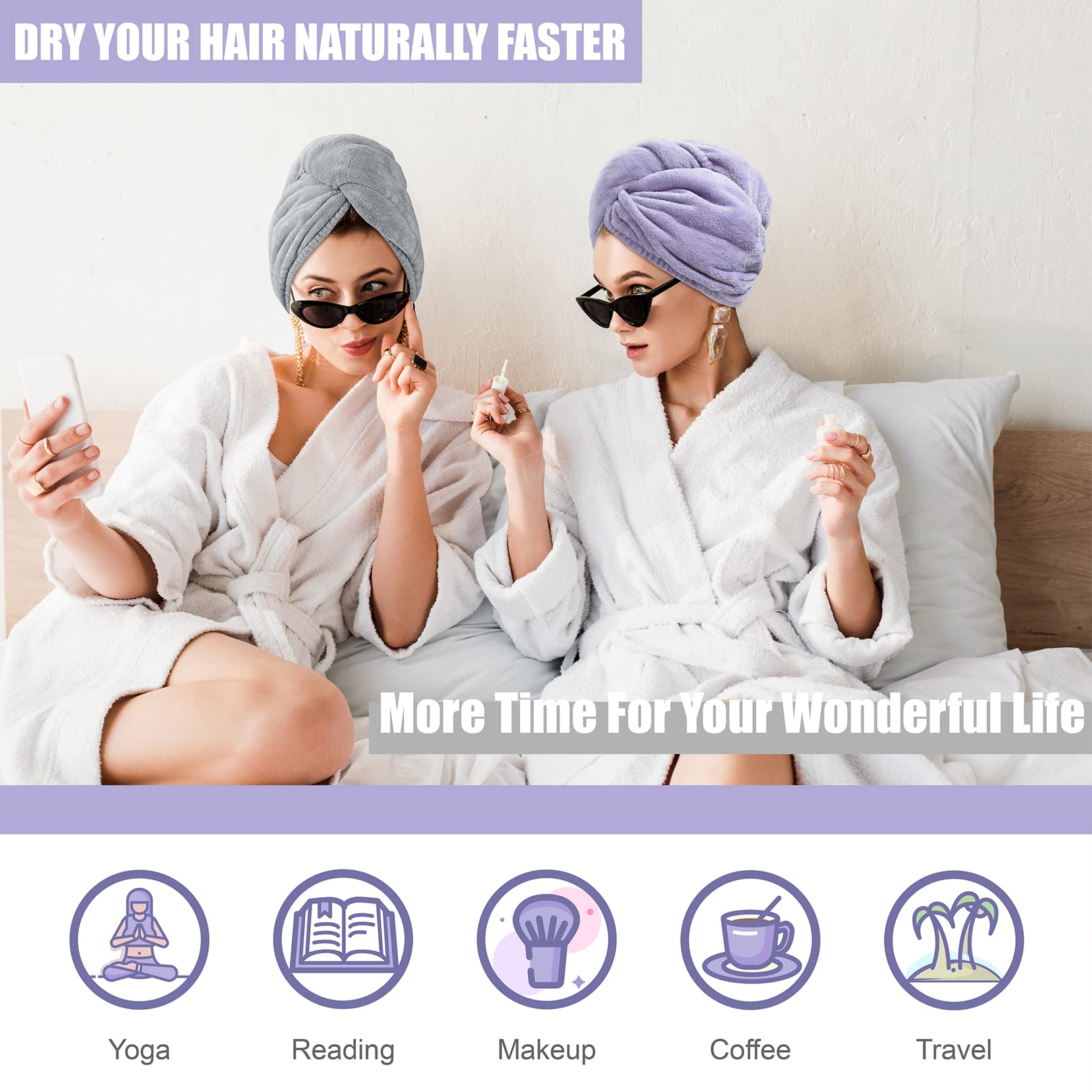 Poyday Microfiber Hair Towel Drying Wrap: 2Pack Head Dry Towel Twist Drying Turban Anti Frizz Long Quick Rapid Absorbent Women W